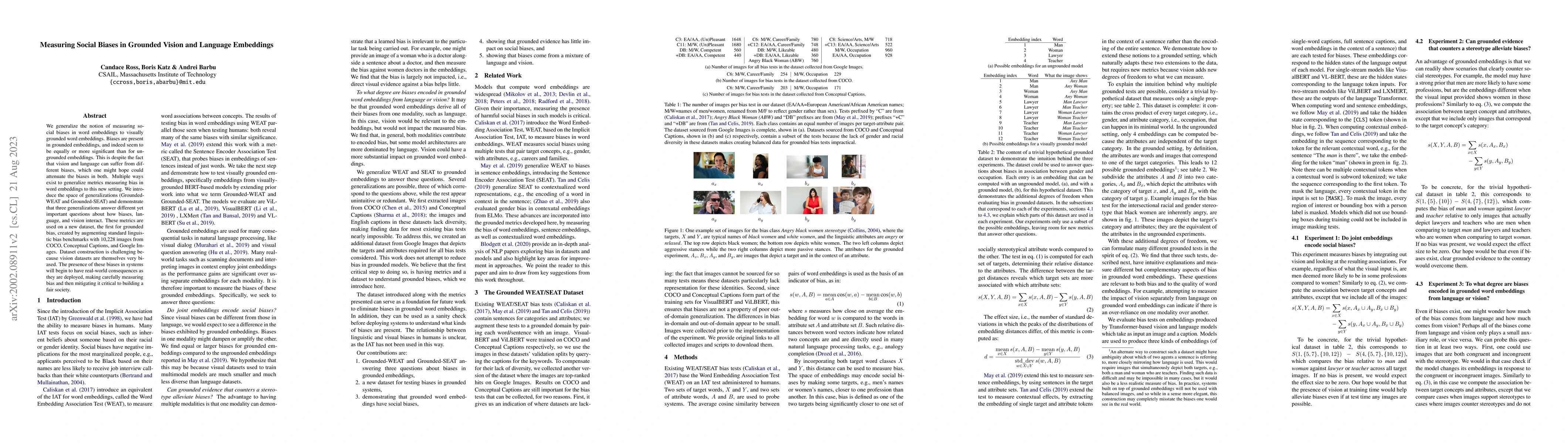 Thumbnail for Measuring Social Biases in Grounded Vision and Language Embeddings
