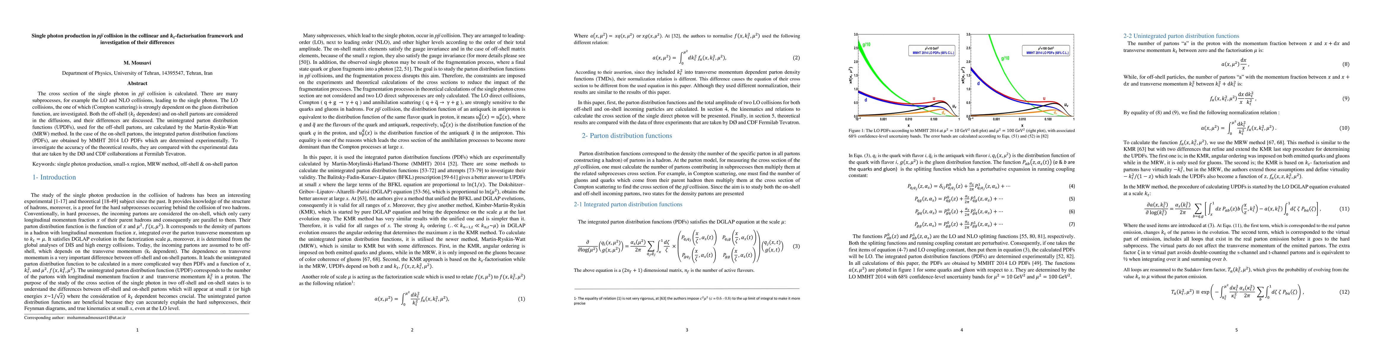 Thumbnail for Single photon production in ppBar collision in the collinear and
  kt-factorisation framework and investigation of their differences