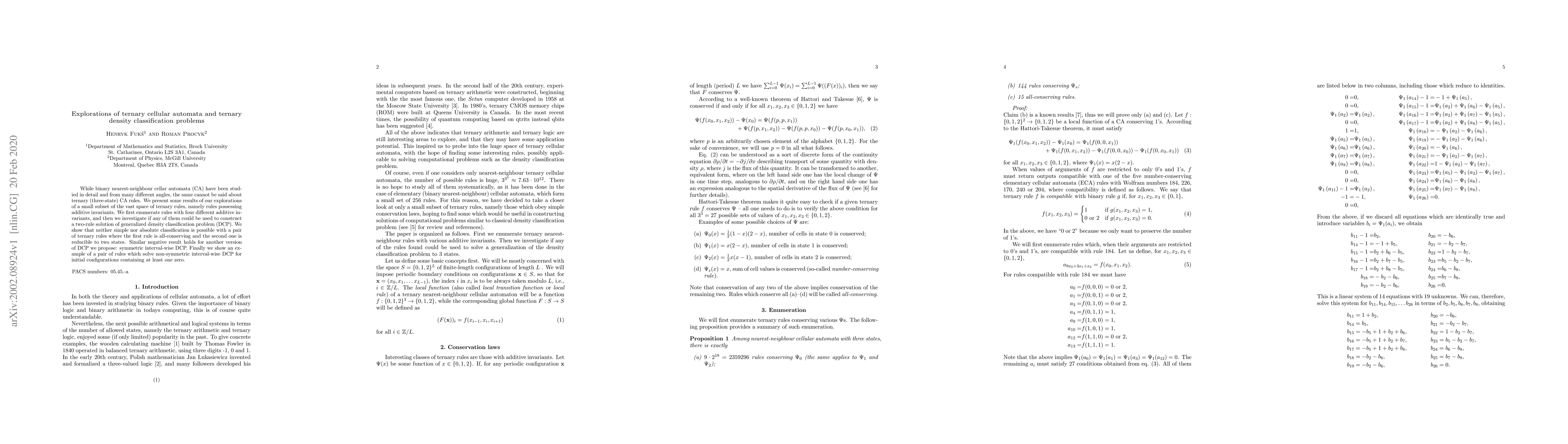 Thumbnail for Explorations of ternary cellular automata and ternary density
  classification problems