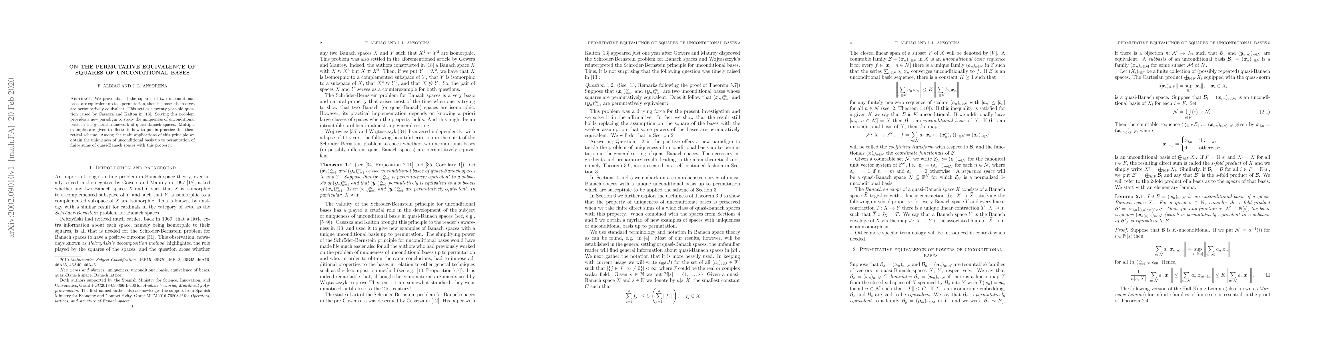 Thumbnail for On the permutative equivalence of squares of unconditional bases