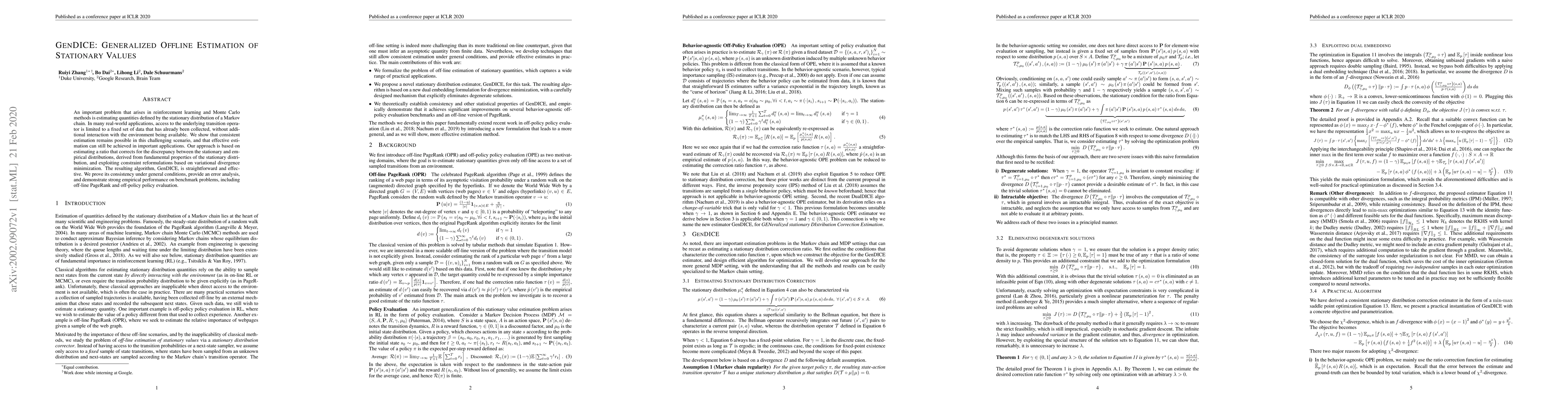 Thumbnail for GenDICE: Generalized Offline Estimation of Stationary Values