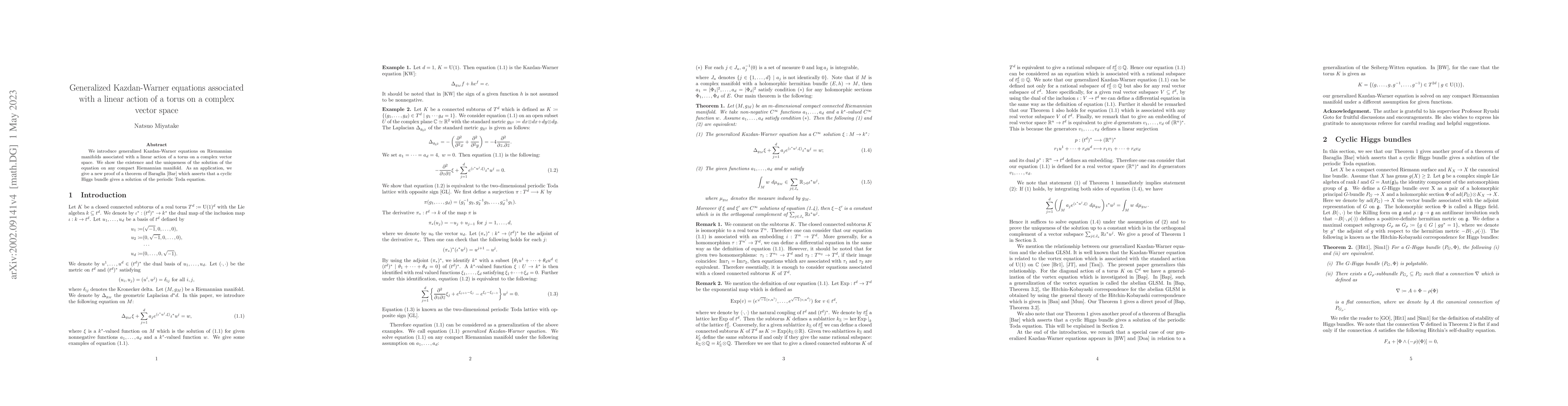 Thumbnail for Generalized Kazdan-Warner equations associated with a linear action of a
  torus on a complex vector space