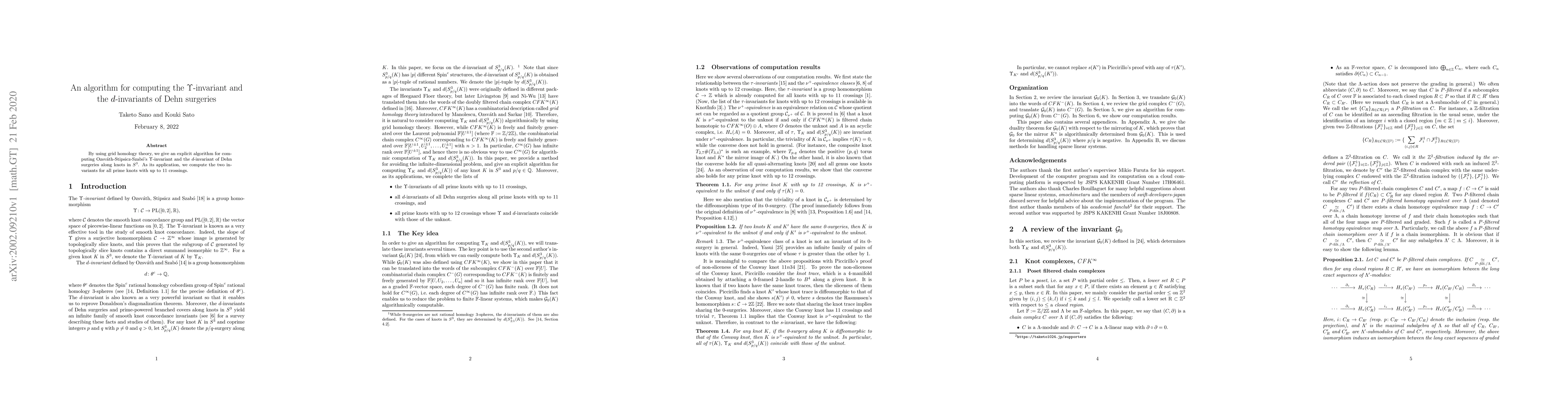 Thumbnail for An algorithm for computing the $\Upsilon$-invariant and the
  $d$-invariants of Dehn surgeries