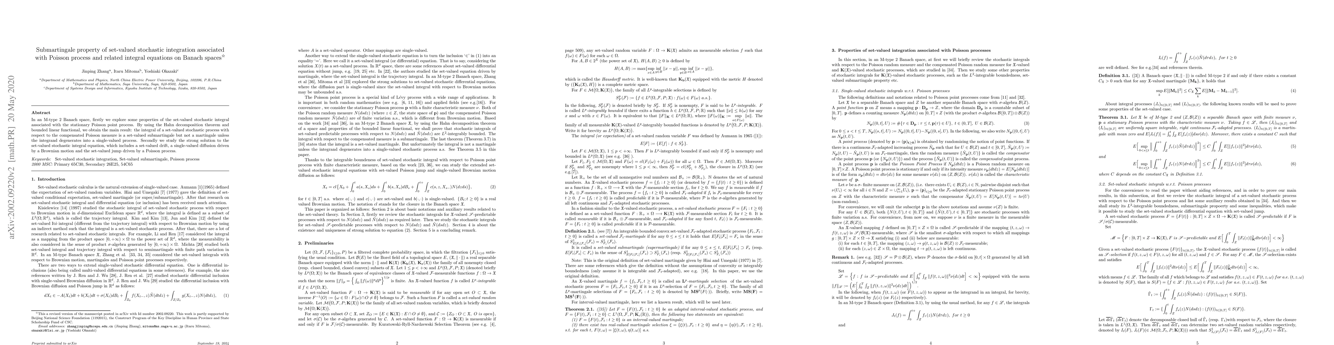 Thumbnail for Submartingale property of set-valued stochastic integration associated
  with Poisson process and related integral equations on Banach spaces