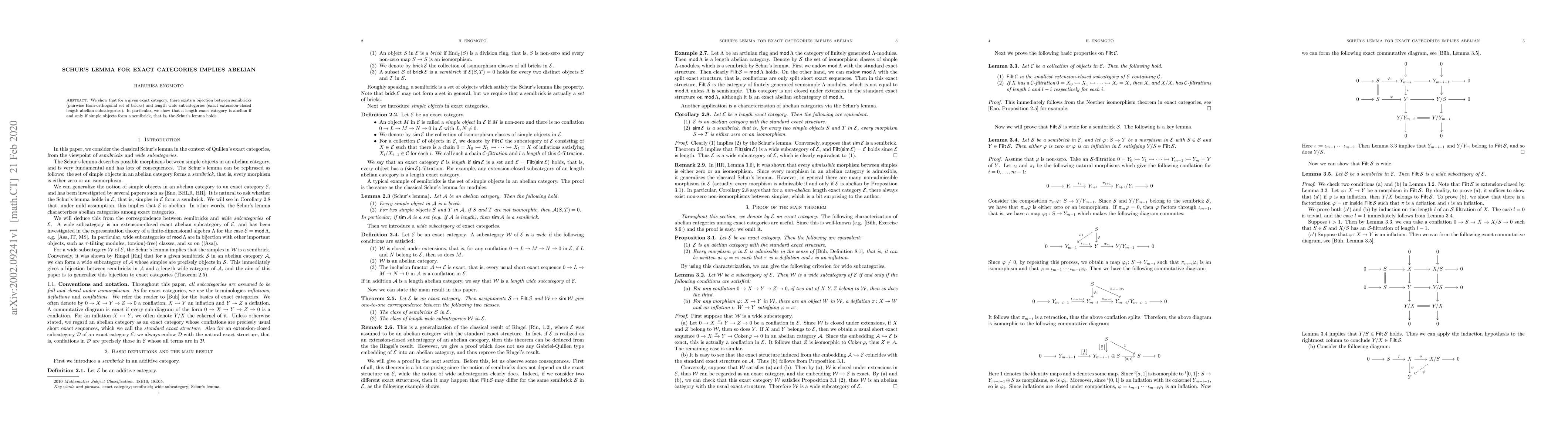 Thumbnail for Schur's lemma for exact categories implies abelian