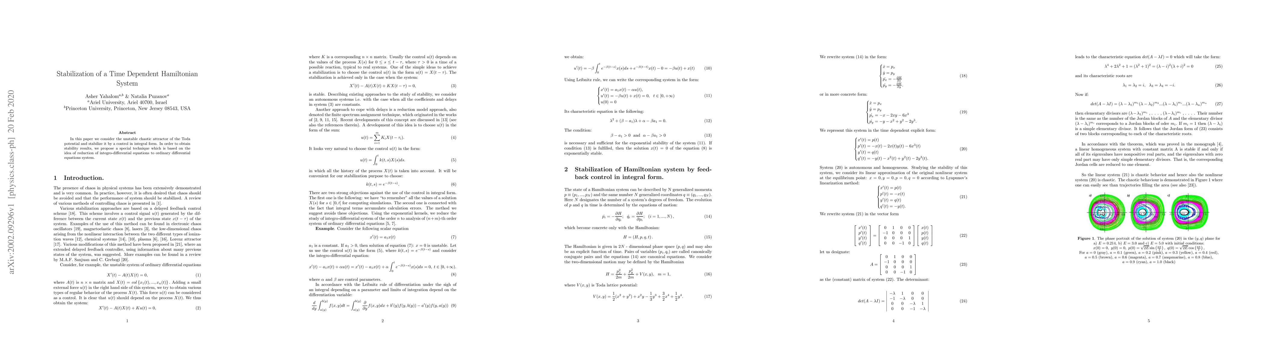 Thumbnail for Stabilization of a Time Dependent Hamiltonian System