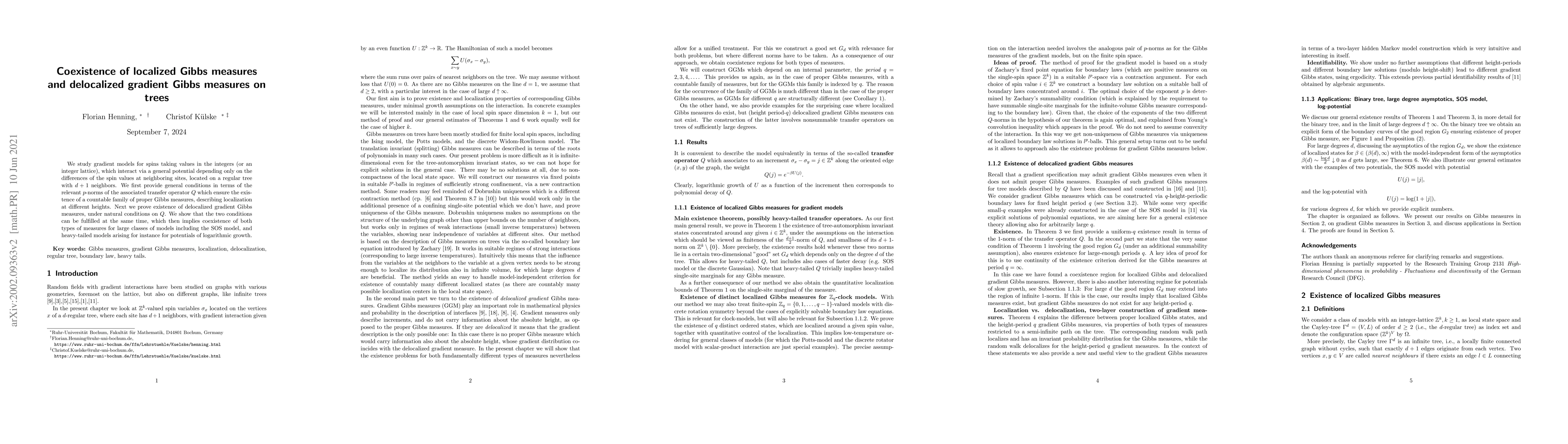Thumbnail for Coexistence of localized Gibbs measures and delocalized gradient Gibbs
  measures on trees