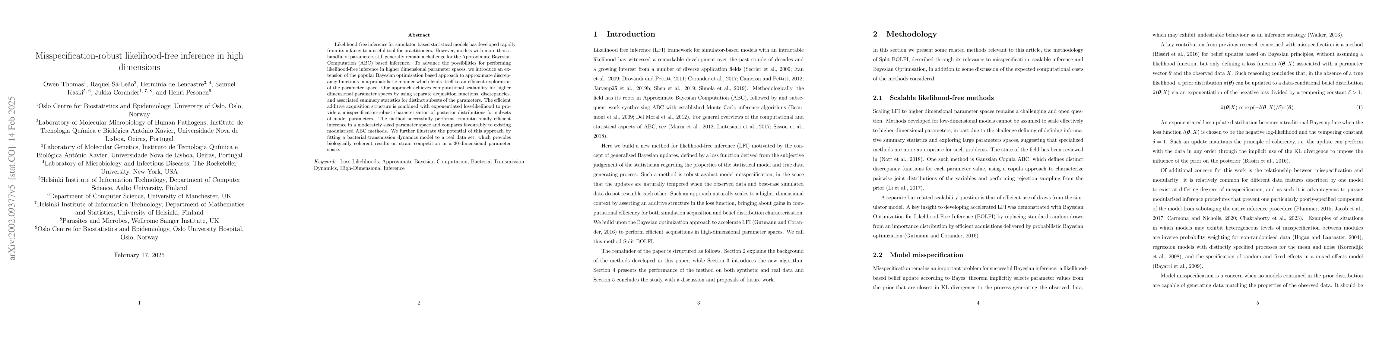 Thumbnail for Misspecification-robust likelihood-free inference in high dimensions
