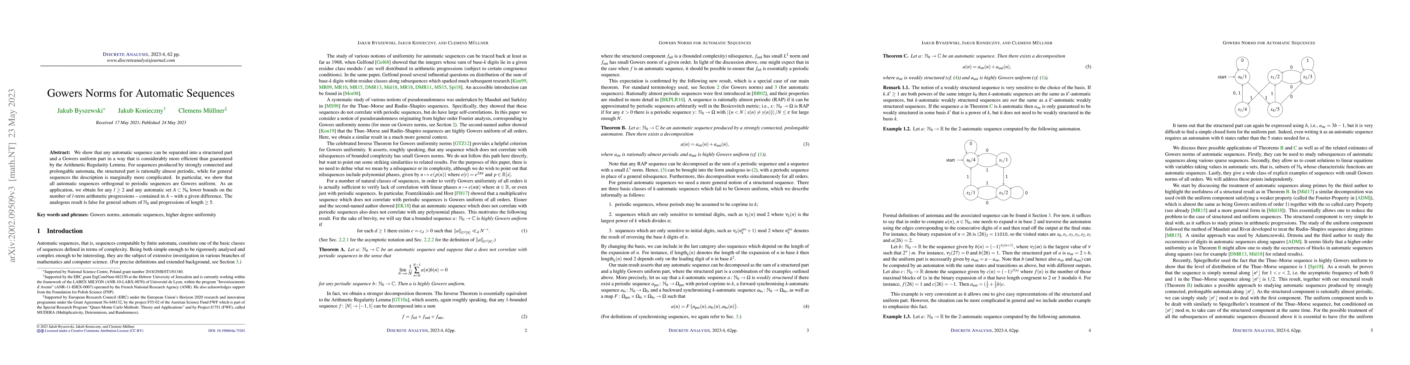Thumbnail for Gowers norms for automatic sequences