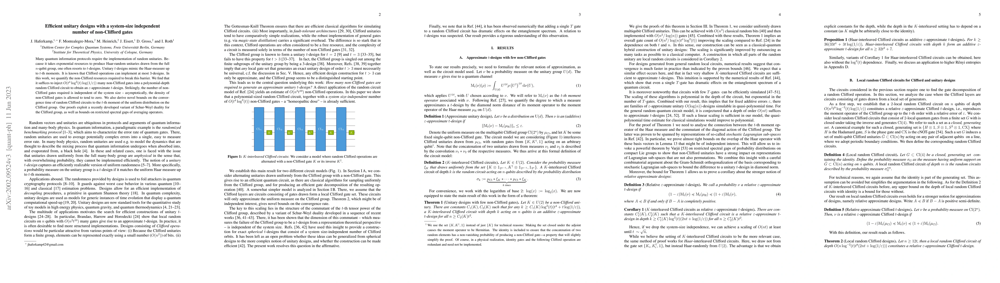 Thumbnail for Efficient unitary designs with a system-size independent number of
  non-Clifford gates
