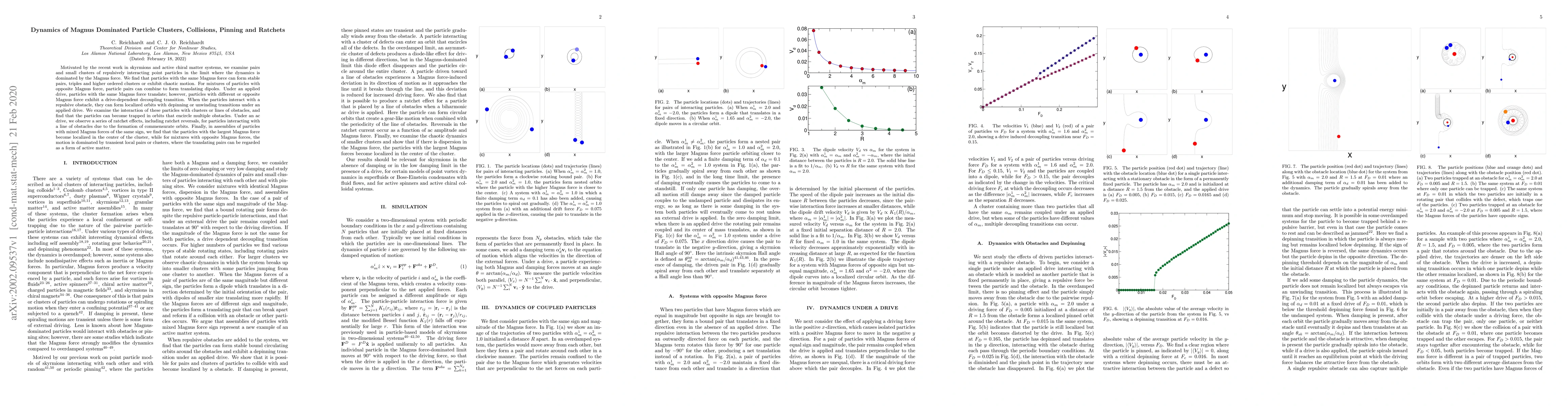 Thumbnail for Dynamics of Magnus Dominated Particle Clusters, Collisions, Pinning and
  Ratchets