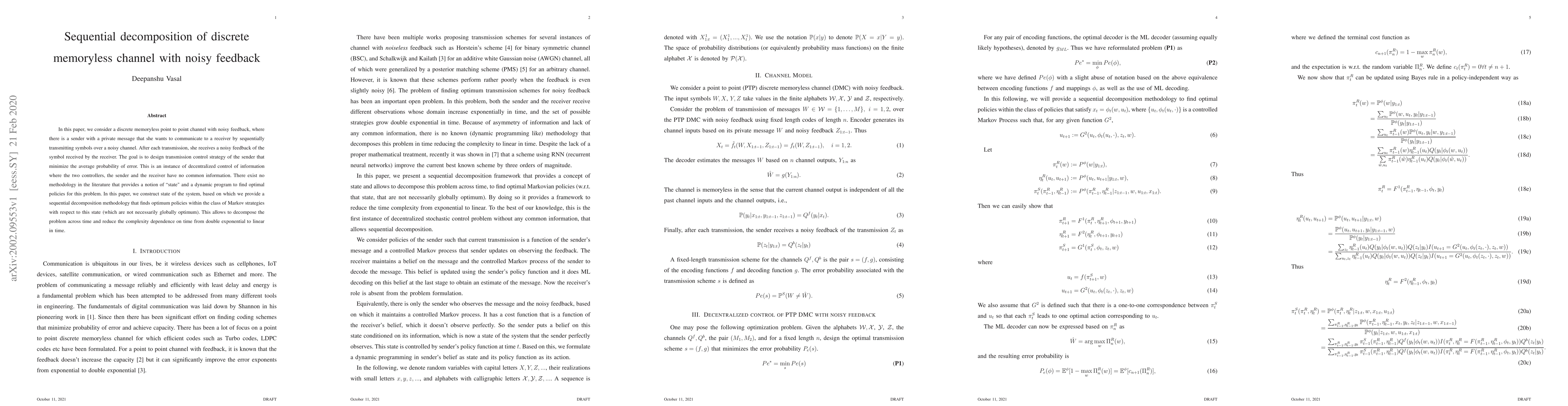 Thumbnail for Sequential decomposition of discrete memoryless channel with noisy
  feedback