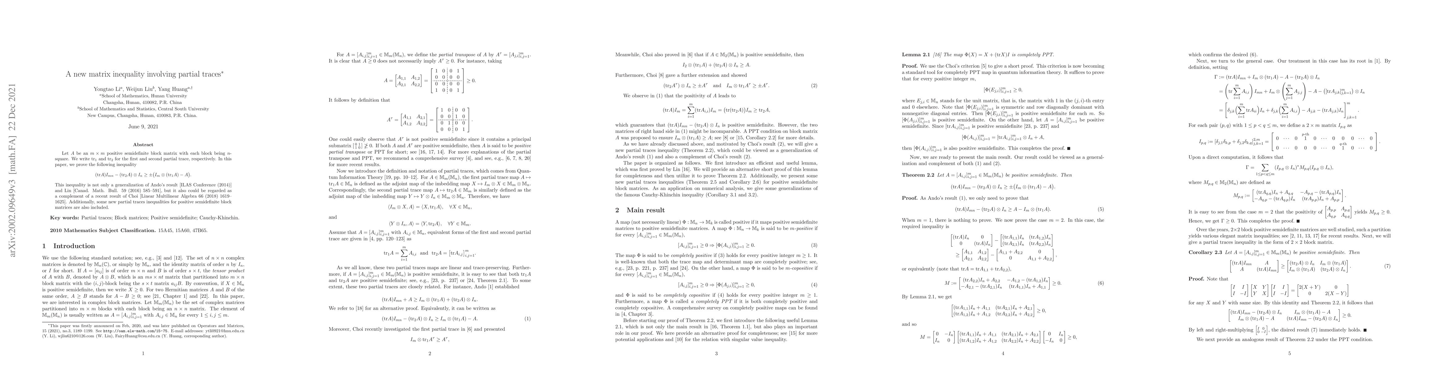 Thumbnail for A new matrix inequality involving partial traces