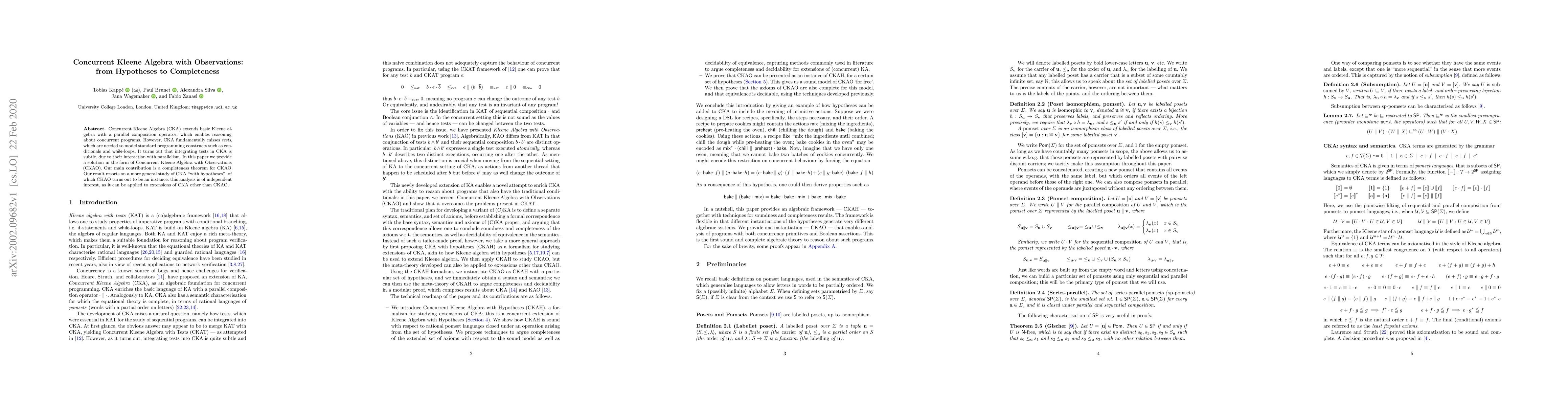 Thumbnail for Concurrent Kleene Algebra with Observations: from Hypotheses to
  Completeness