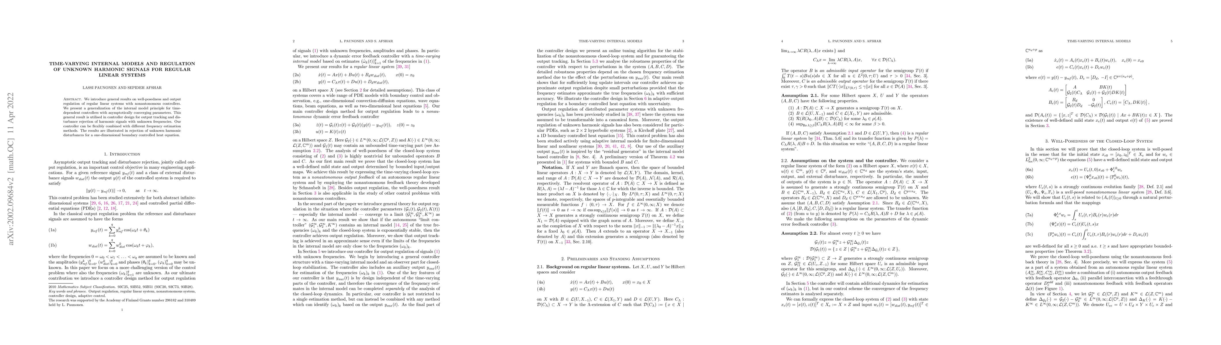 Thumbnail for Time-Varying Internal Models and Regulation of Unknown Harmonic Signals
  for Regular Linear Systems