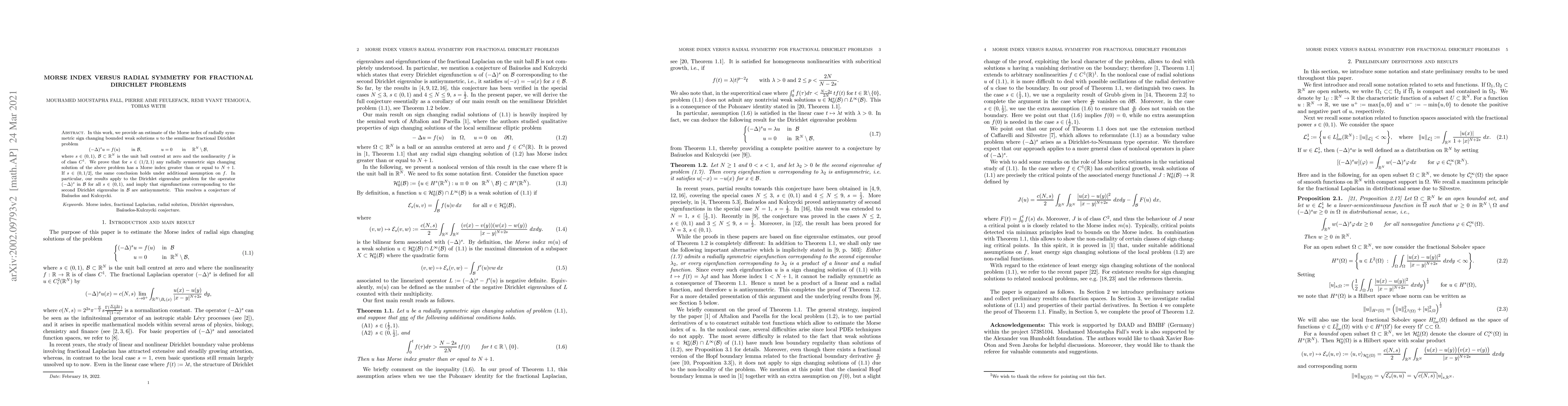 Thumbnail for Morse index versus radial symmetry for fractional Dirichlet problems