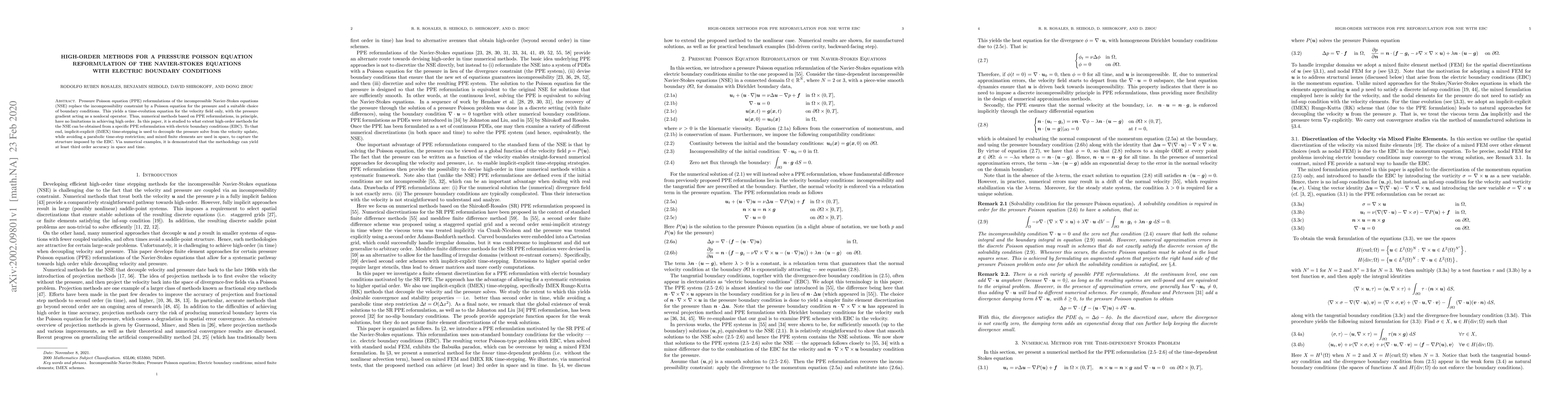 Thumbnail for High-order Methods for a Pressure Poisson Equation Reformulation of the
  Navier-Stokes Equations with Electric Boundary Conditions
