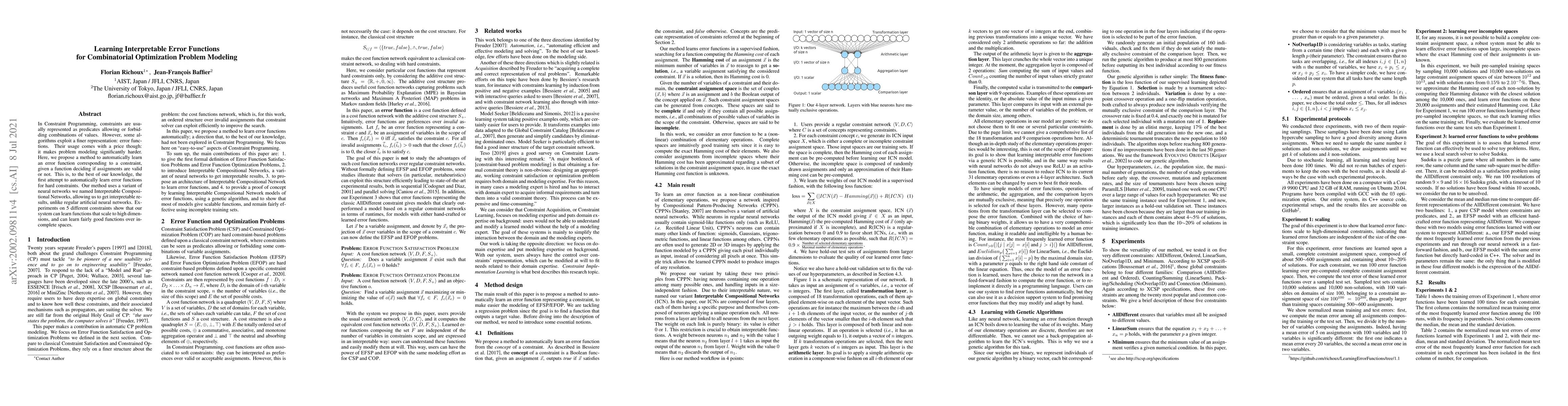 Thumbnail for Learning Interpretable Error Functions for Combinatorial Optimization
  Problem Modeling