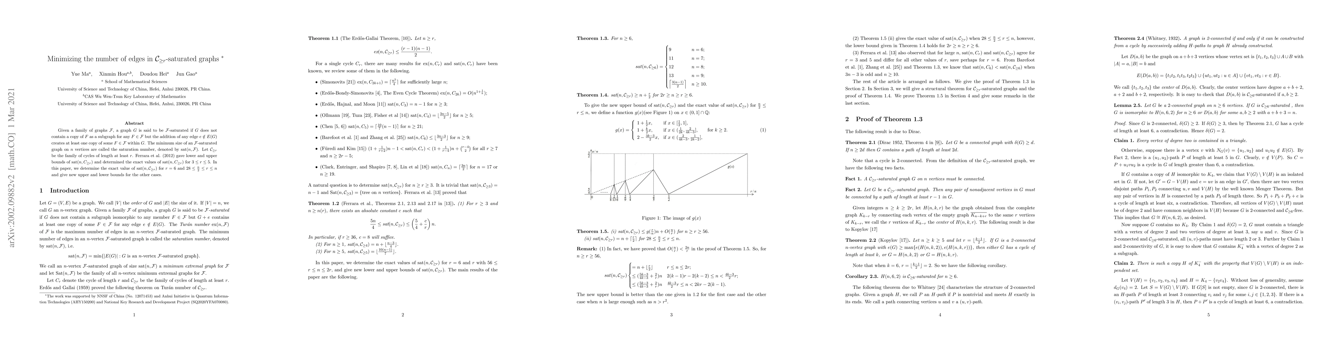 Thumbnail for Minimizing the number of edges in $\mathcal{C}_{\ge r}$-saturated graphs