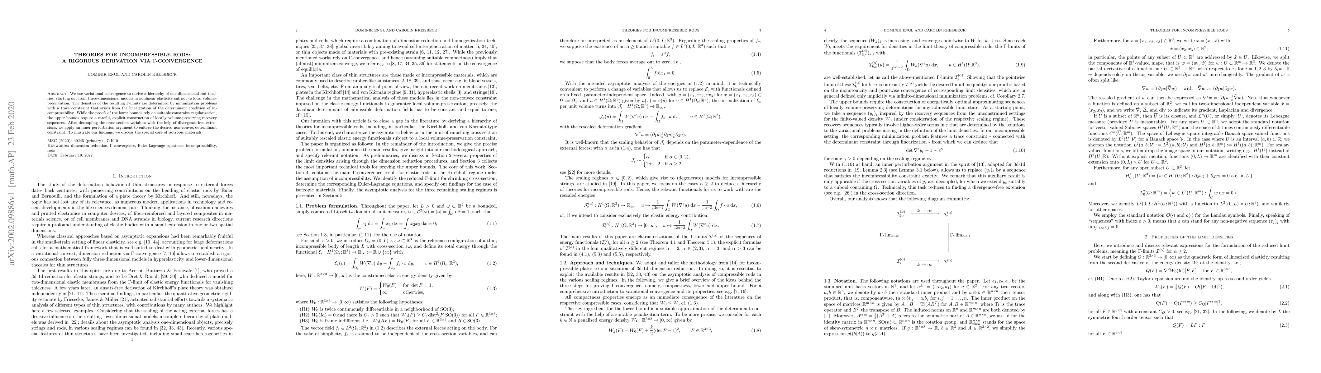 Thumbnail for Theories for incompressible rods: a rigorous derivation via
  $\Gamma$-convergence
