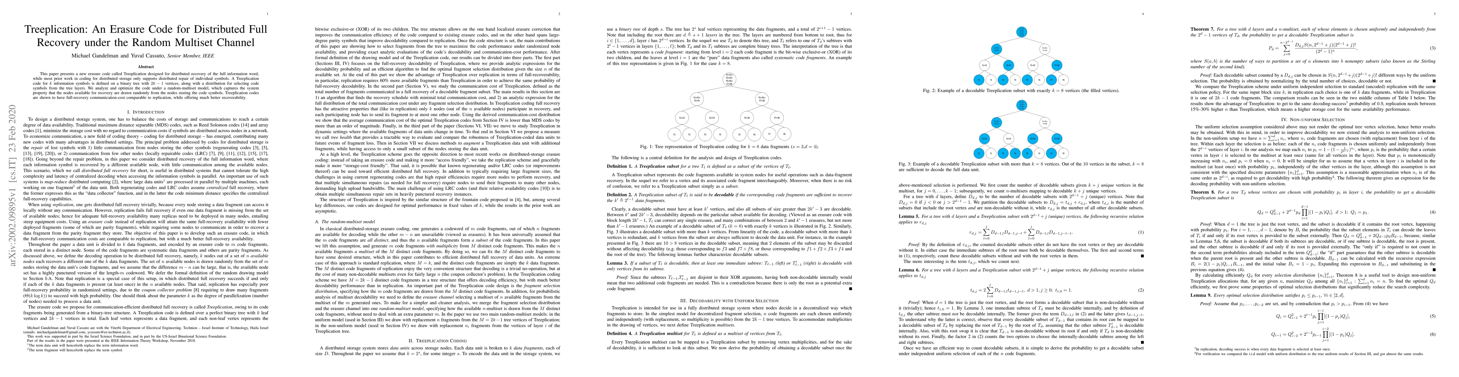 Thumbnail for Treeplication: An Erasure Code for Distributed Full Recovery under the
  Random Multiset Channel