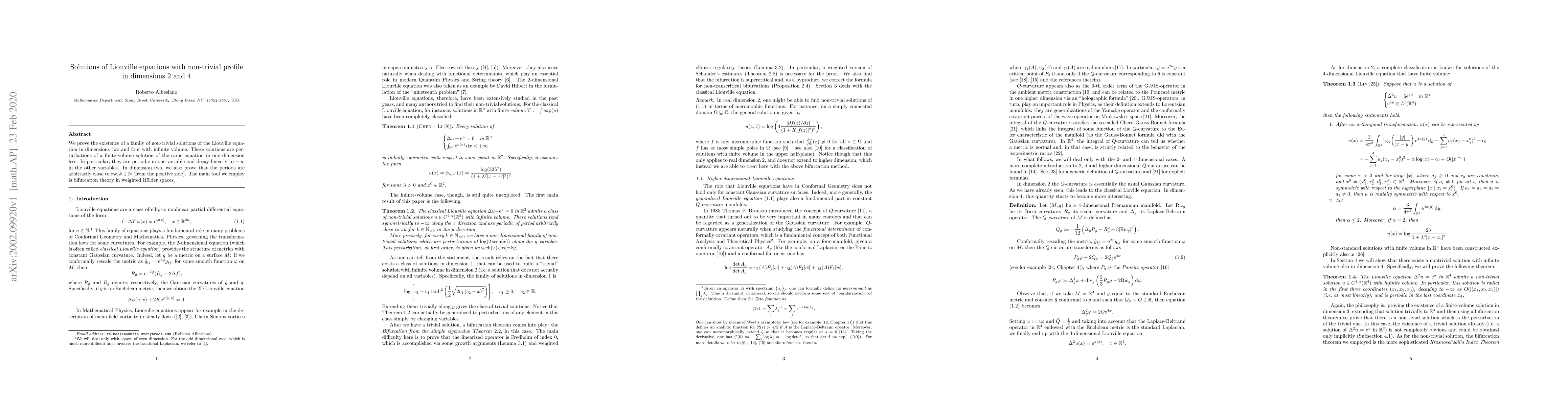 Thumbnail for Solutions of Liouville equations with non-trivial profile in dimensions
  2 and 4