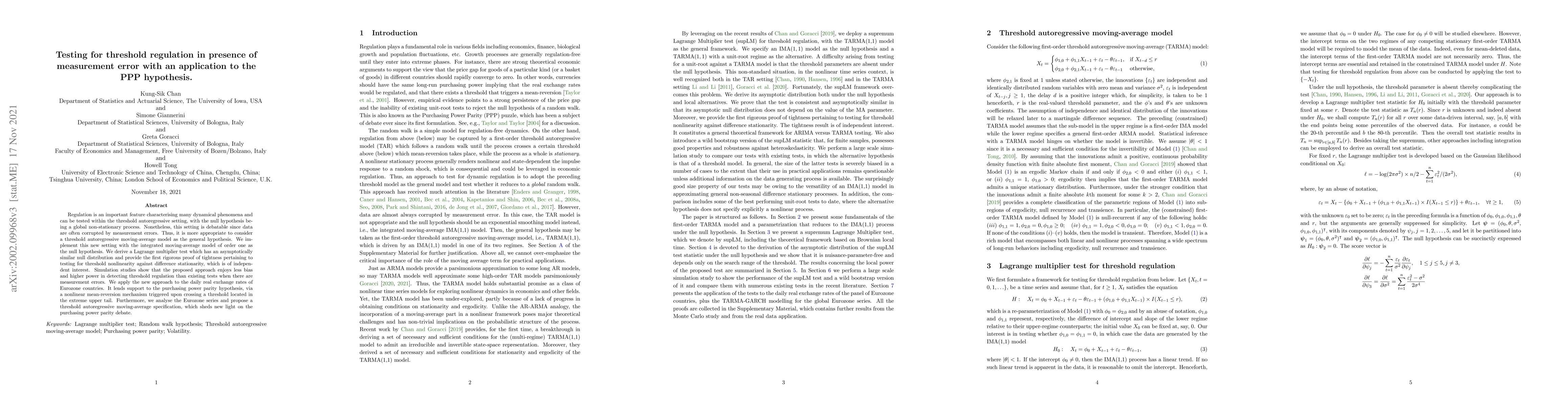 Thumbnail for Testing for threshold regulation in presence of measurement error with
  an application to the PPP hypothesis