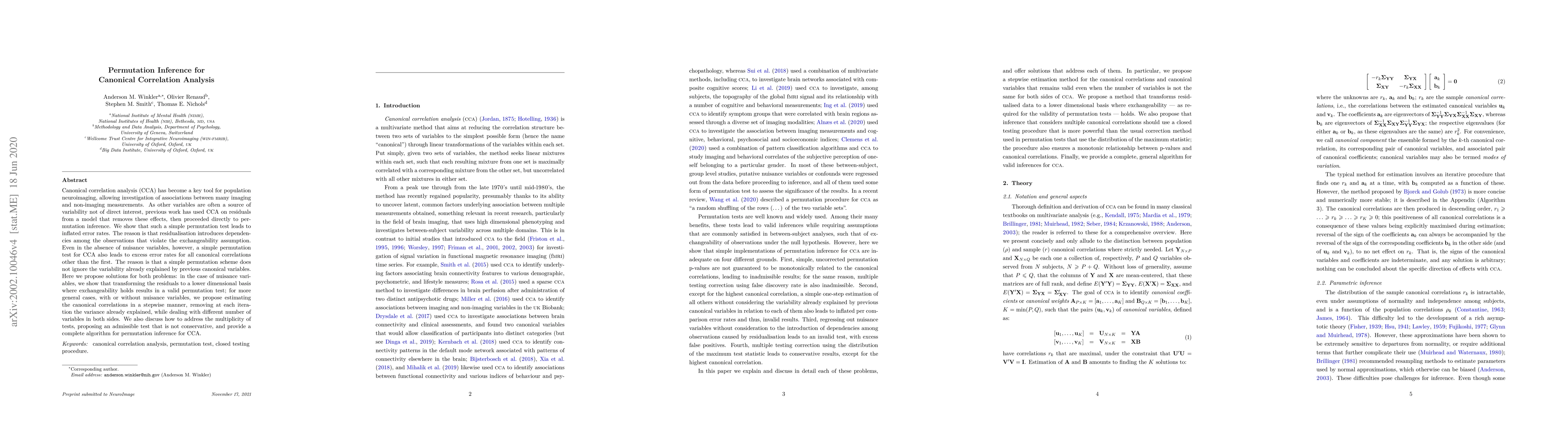 Thumbnail for Permutation Inference for Canonical Correlation Analysis