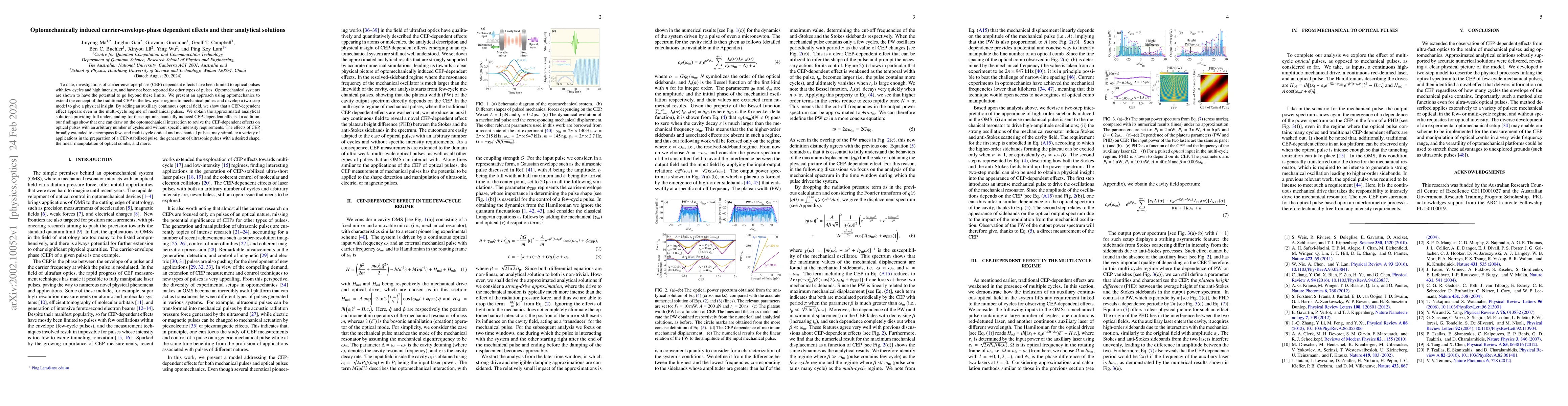 Thumbnail for Optomechanically induced carrier-envelope-phase dependent effects and
  their analytical solutions