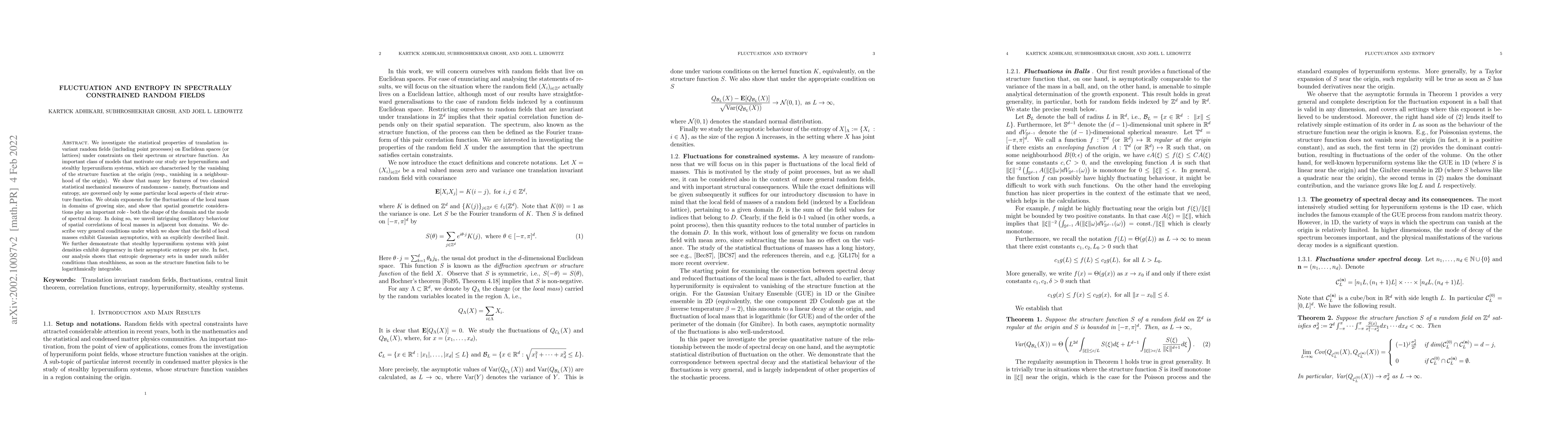 Thumbnail for Fluctuation and Entropy in Spectrally Constrained random fields