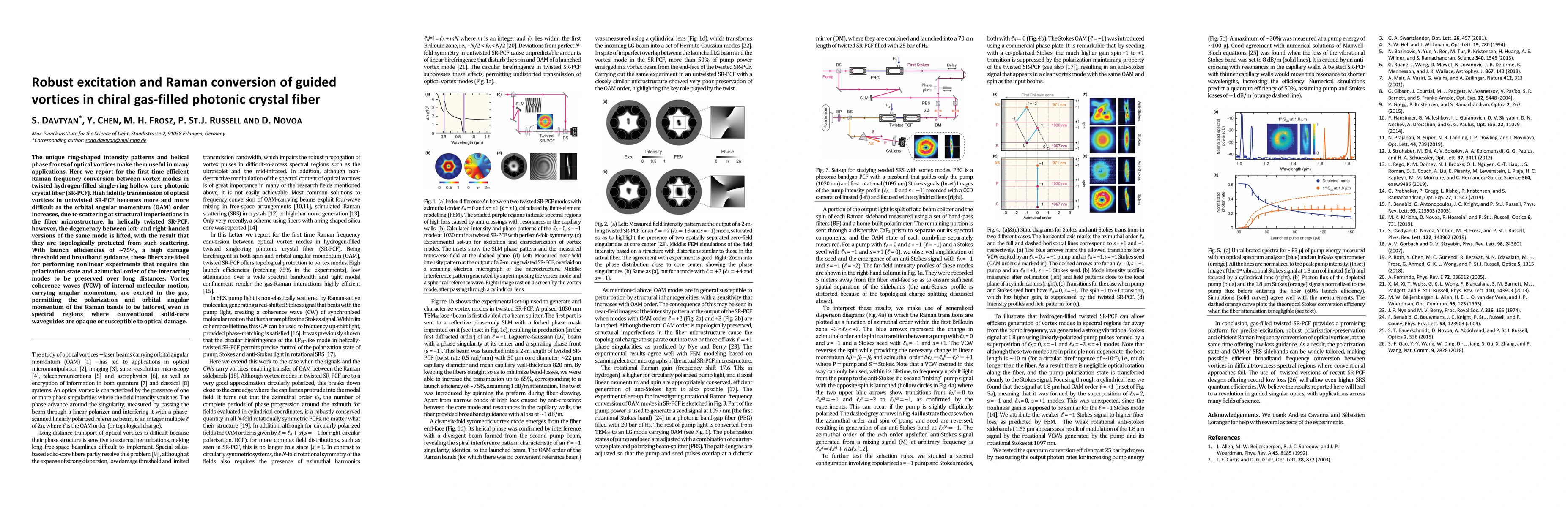 Thumbnail for Robust excitation and Raman conversion of guided vortices in chiral
  gas-filled photonic crystal fiber