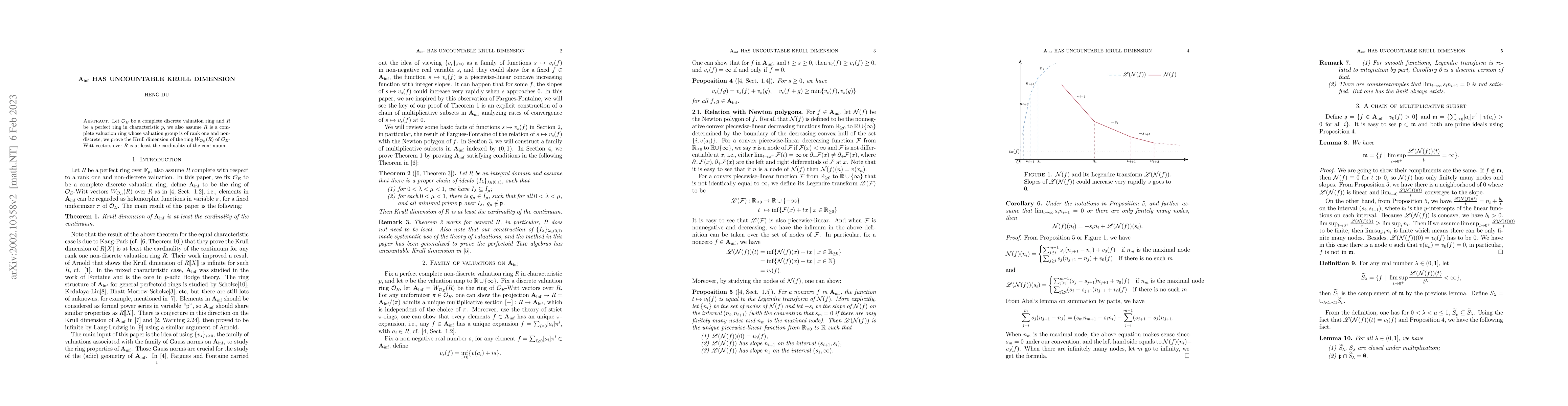 Thumbnail for $\mathbf{A}_{\text {inf}}$ has uncountable Krull dimension