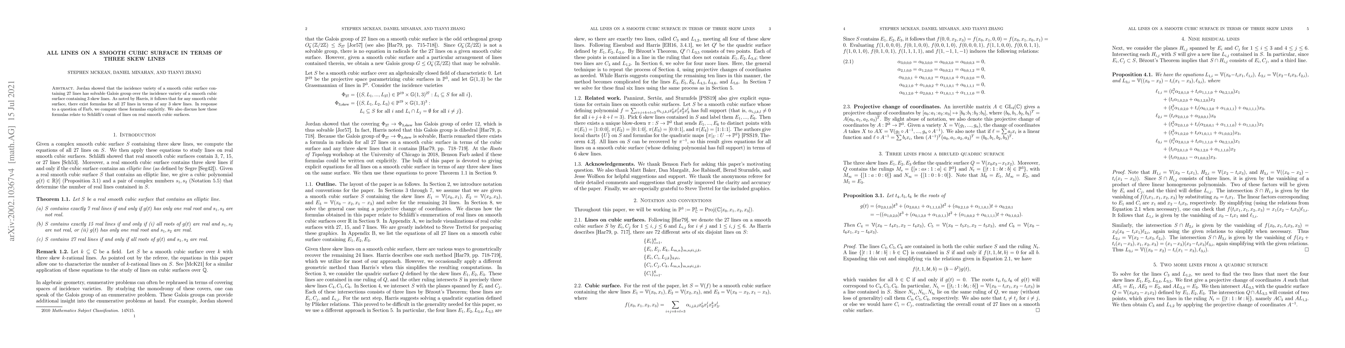 Thumbnail for All lines on a smooth cubic surface in terms of three skew lines