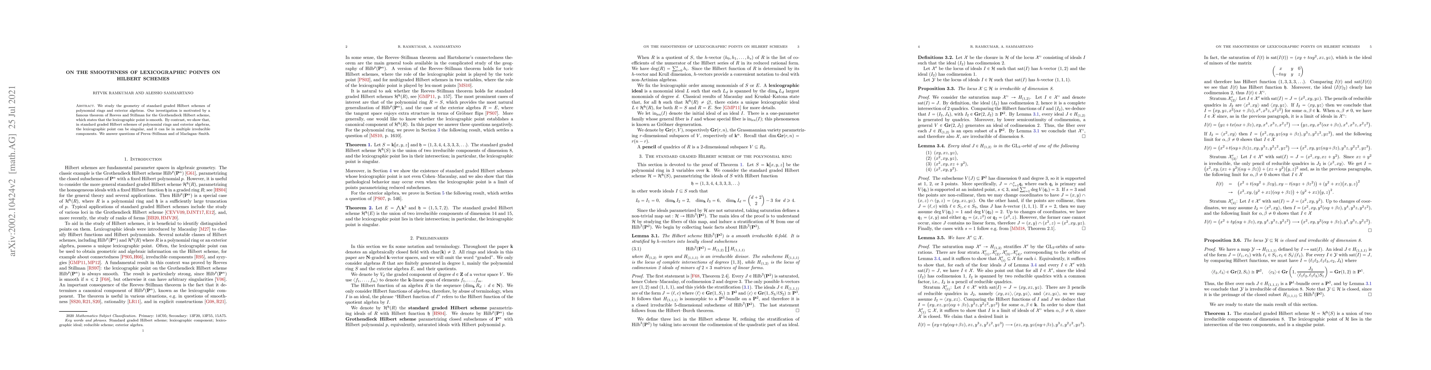 Thumbnail for On the smoothness of lexicographic points on Hilbert schemes