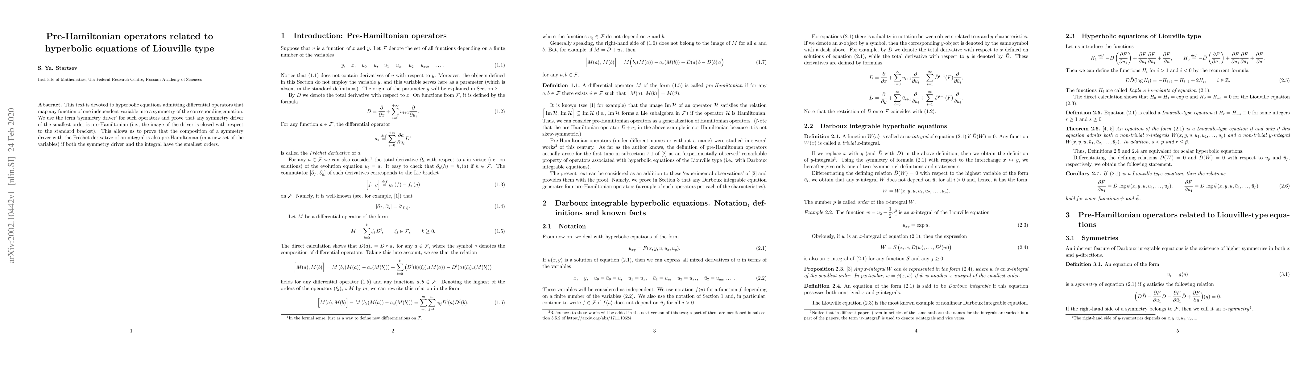 Thumbnail for Pre-Hamiltonian operators related to hyperbolic equations of Liouville
  type