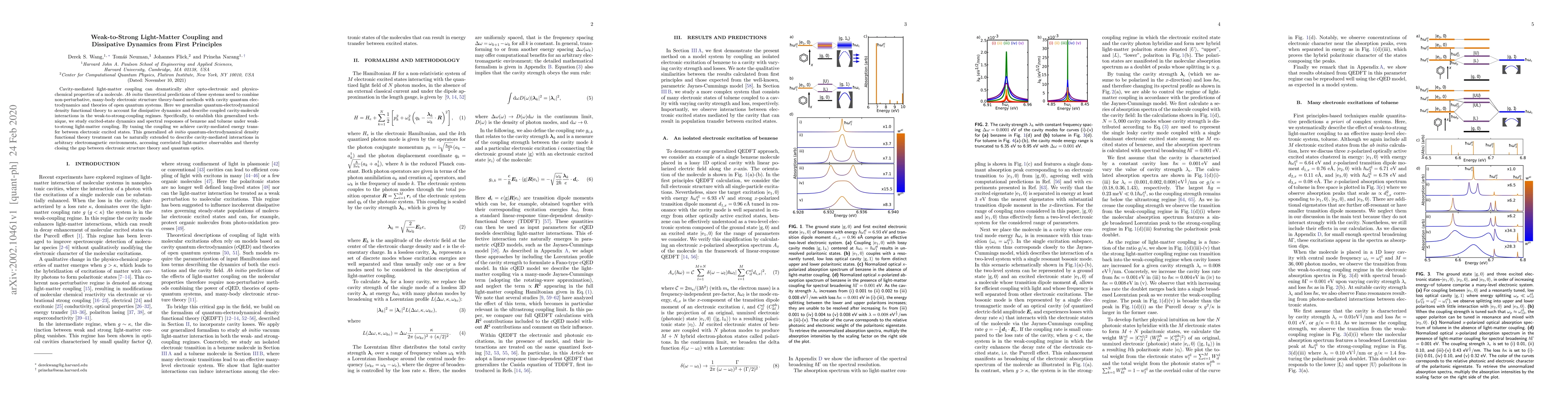 Thumbnail for Weak-to-Strong Light-Matter Coupling and Dissipative Dynamics from First
  Principles