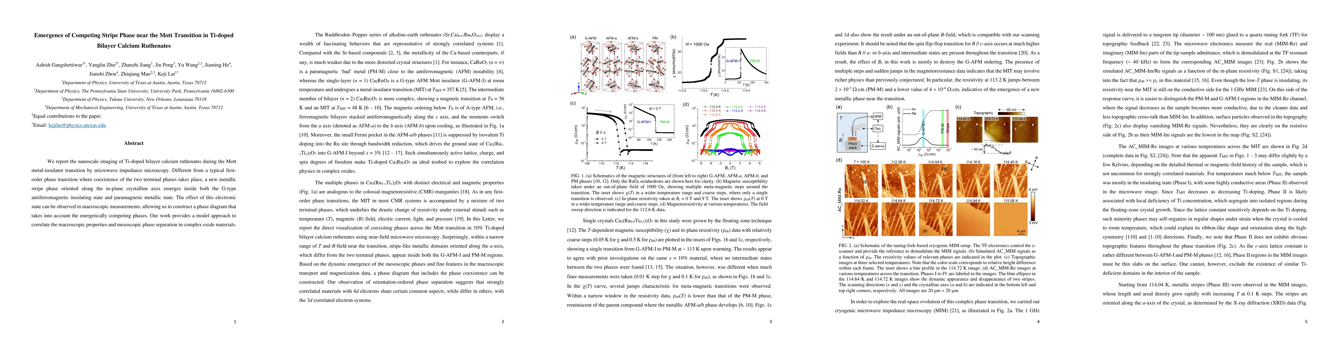 Thumbnail for Emergence of Competing Stripe Phase near the Mott Transition in Ti-doped
  Bilayer Calcium Ruthenates