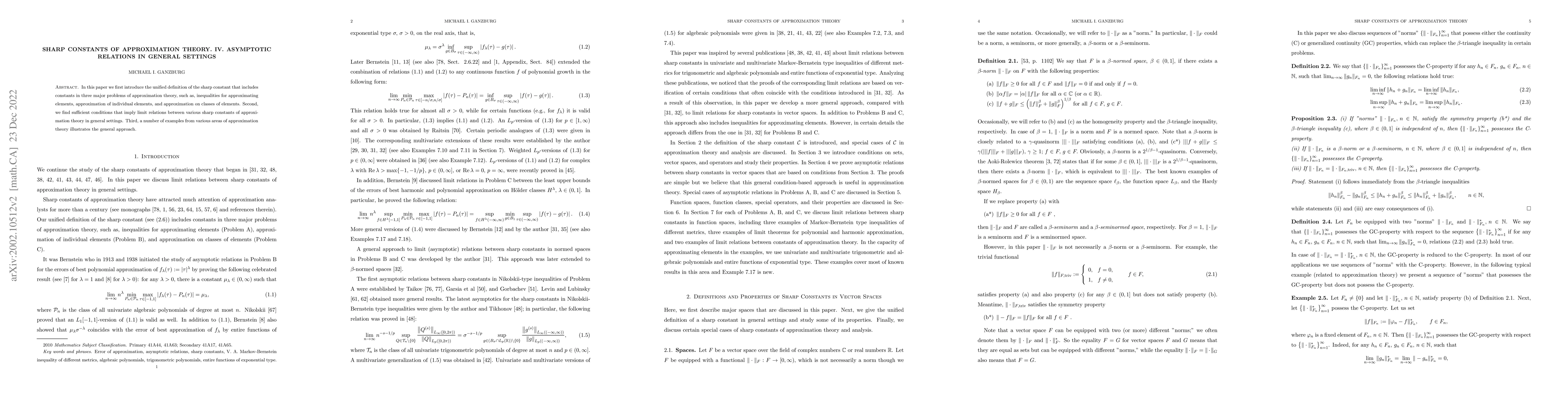 Thumbnail for Sharp Constants of Approximation Theory. IV. Asymptotic Relations in
  General Settings
