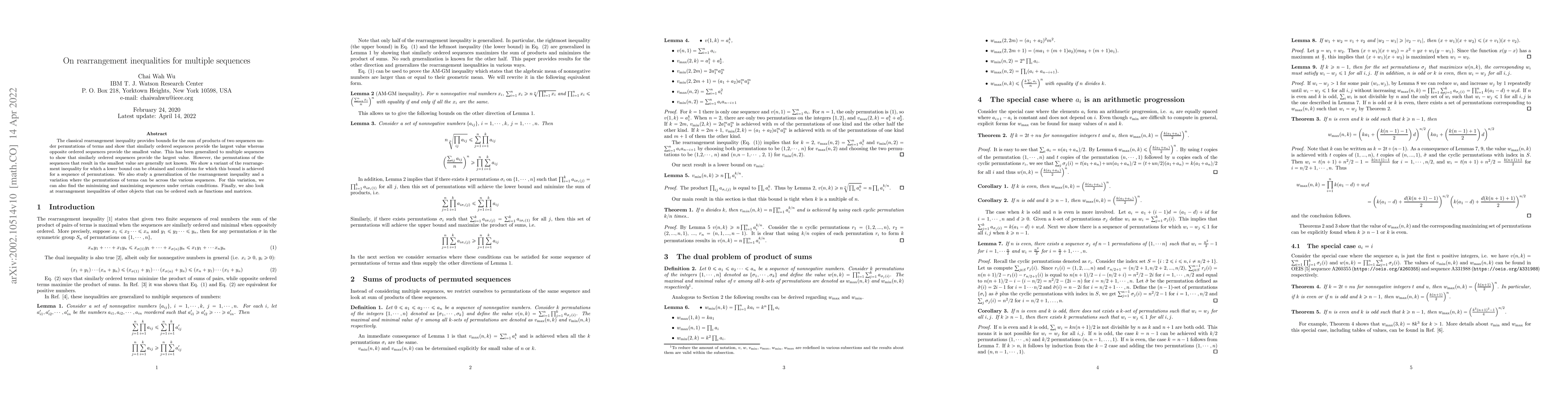 Thumbnail for On rearrangement inequalities for multiple sequences