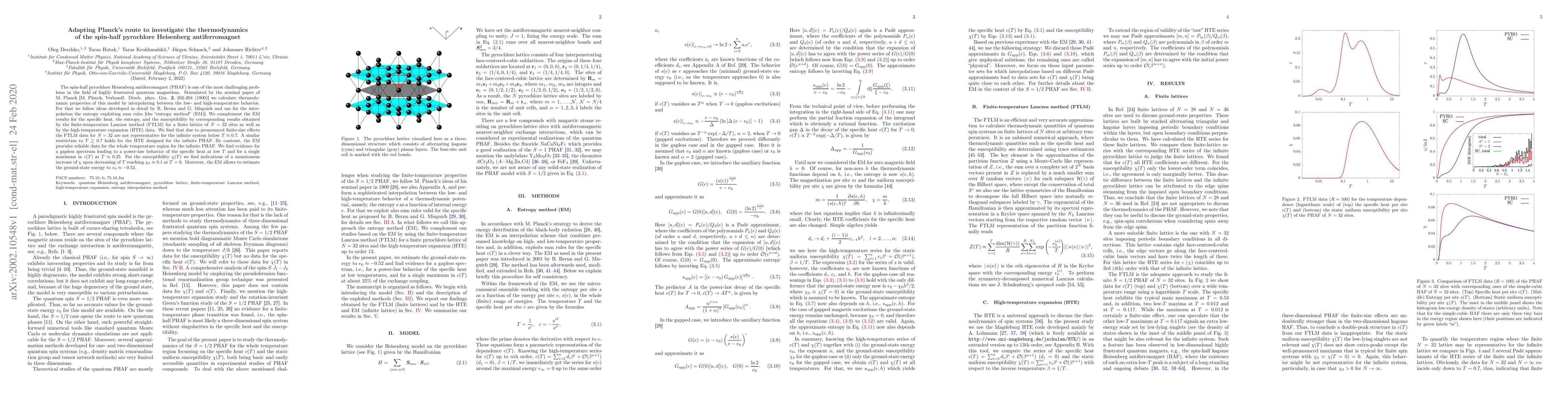 Thumbnail for Adapting Planck's route to investigate the thermodynamics of the
  spin-half pyrochlore Heisenberg antiferromagnet