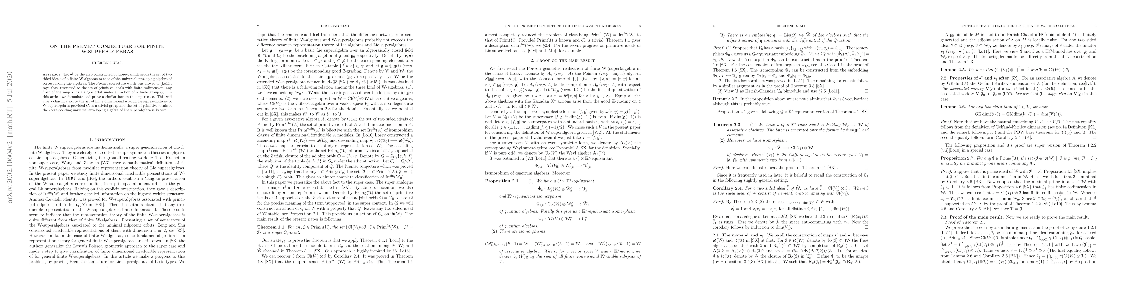 Thumbnail for On the Premet conjecture for finite W-superalgebras