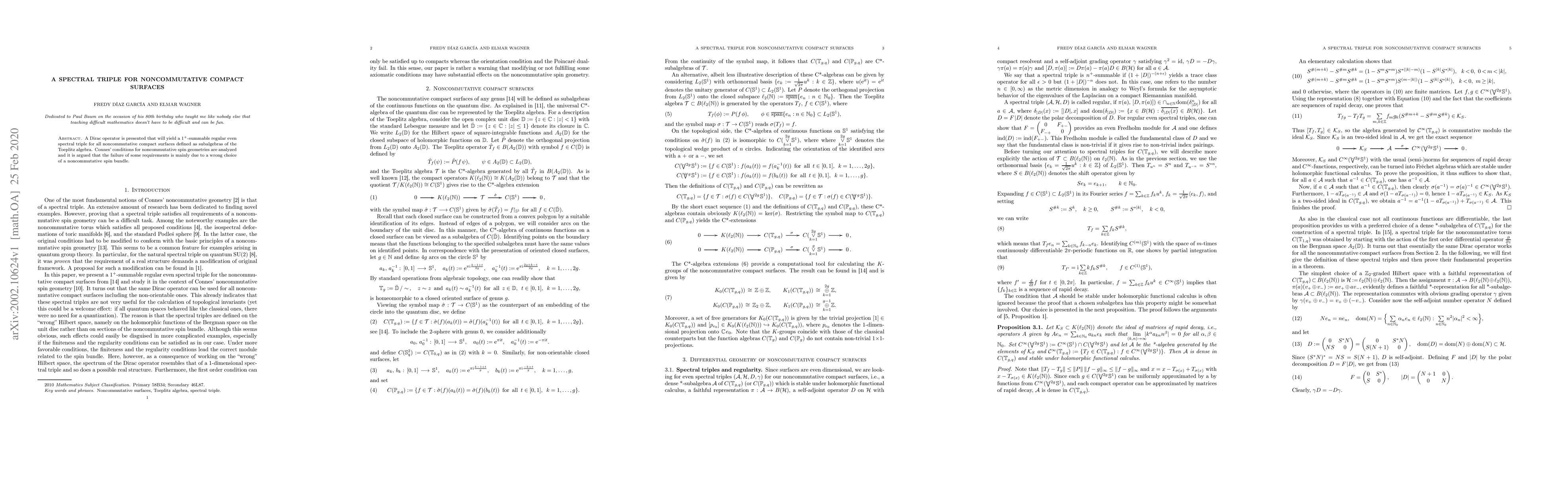 Thumbnail for A spectral triple for noncommutative compact surfaces