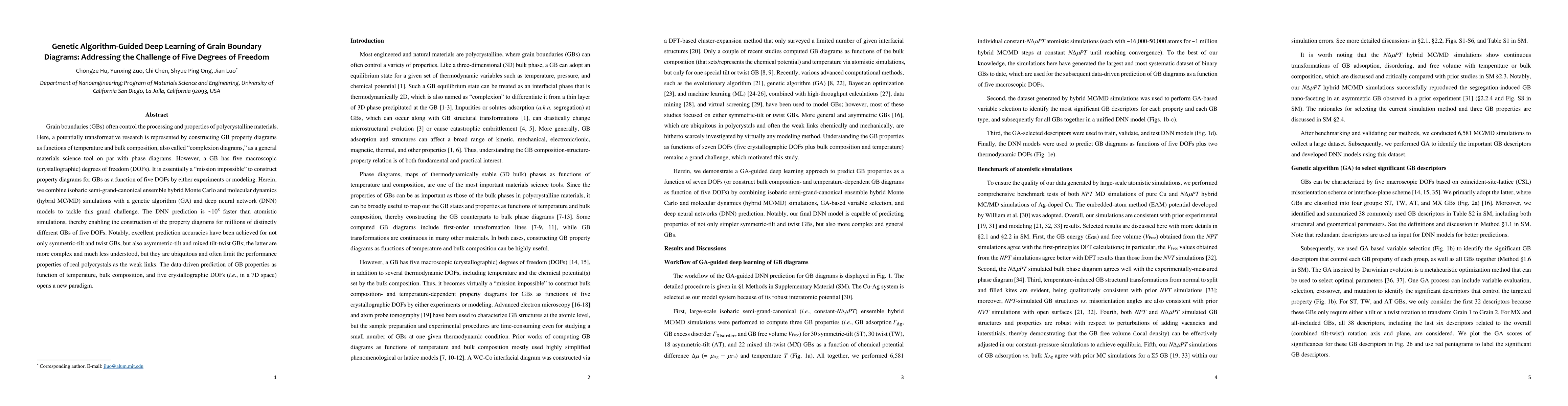 Thumbnail for Genetic Algorithm-Guided Deep Learning of Grain Boundary Diagrams:
  Addressing the Challenge of Five Degrees of Freedom