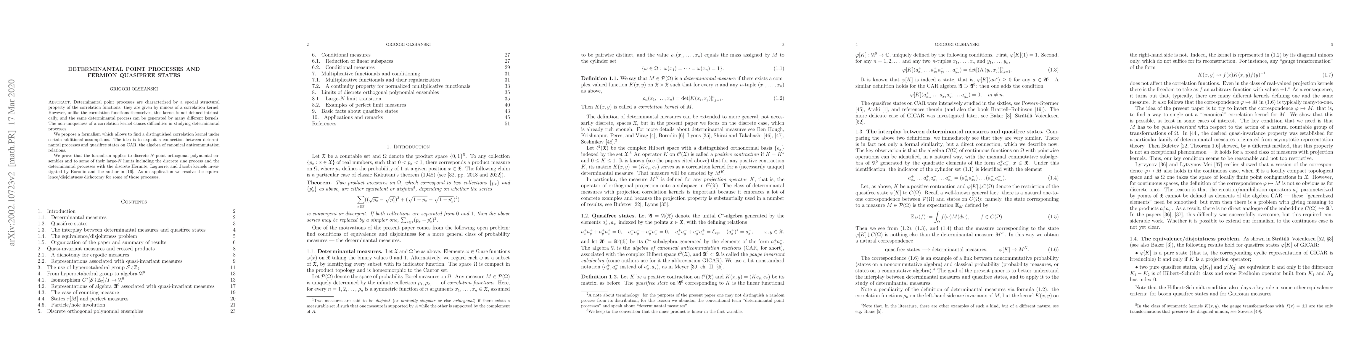 Thumbnail for Determinantal point processes and fermion quasifree states