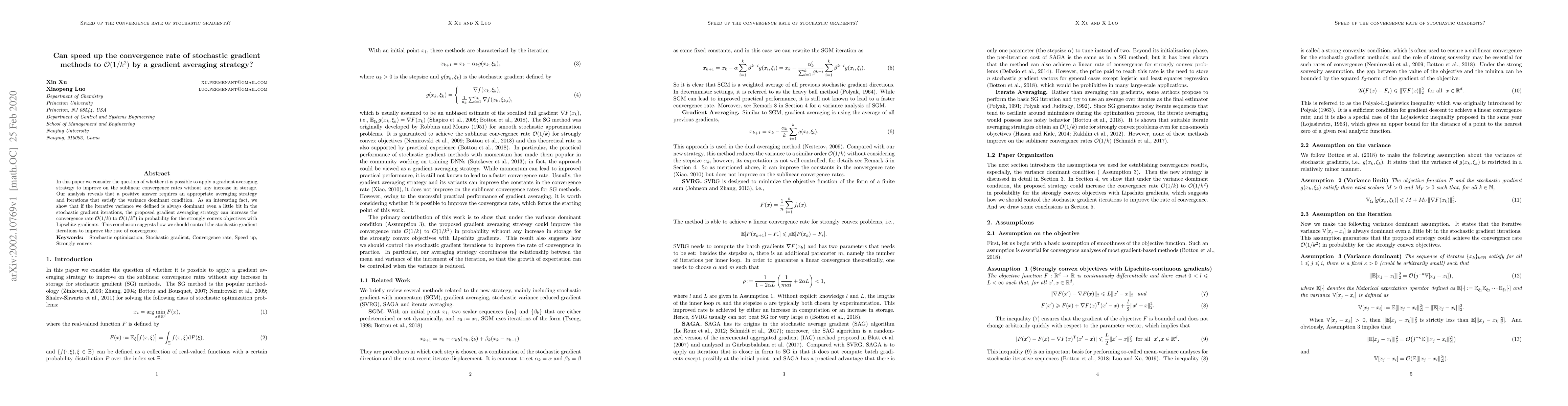 Thumbnail for Can speed up the convergence rate of stochastic gradient methods to
  $\mathcal{O}(1/k^2)$ by a gradient averaging strategy?