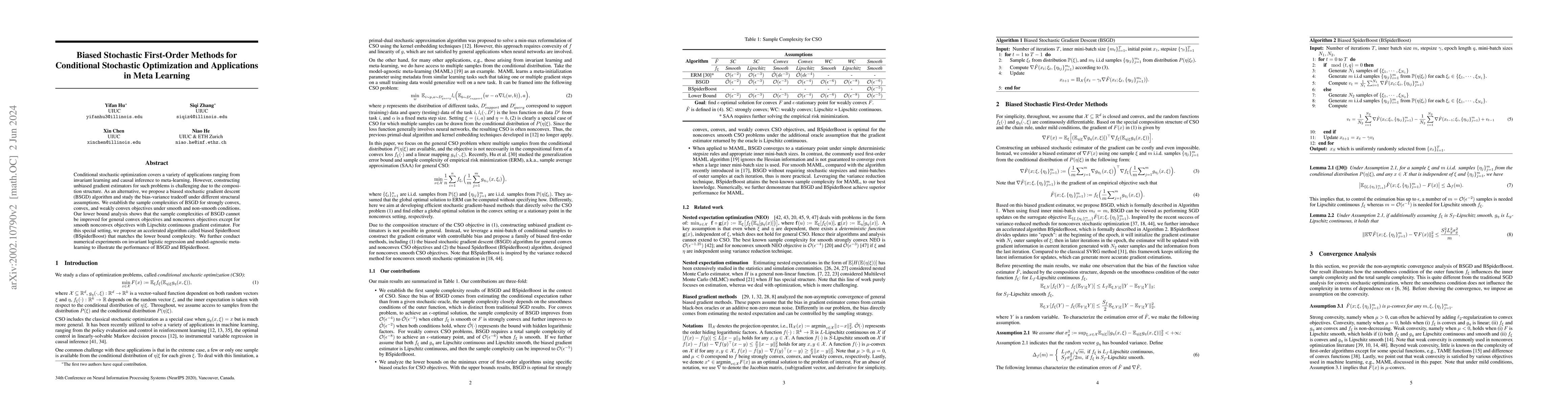 Thumbnail for Biased Stochastic First-Order Methods for Conditional Stochastic
  Optimization and Applications in Meta Learning