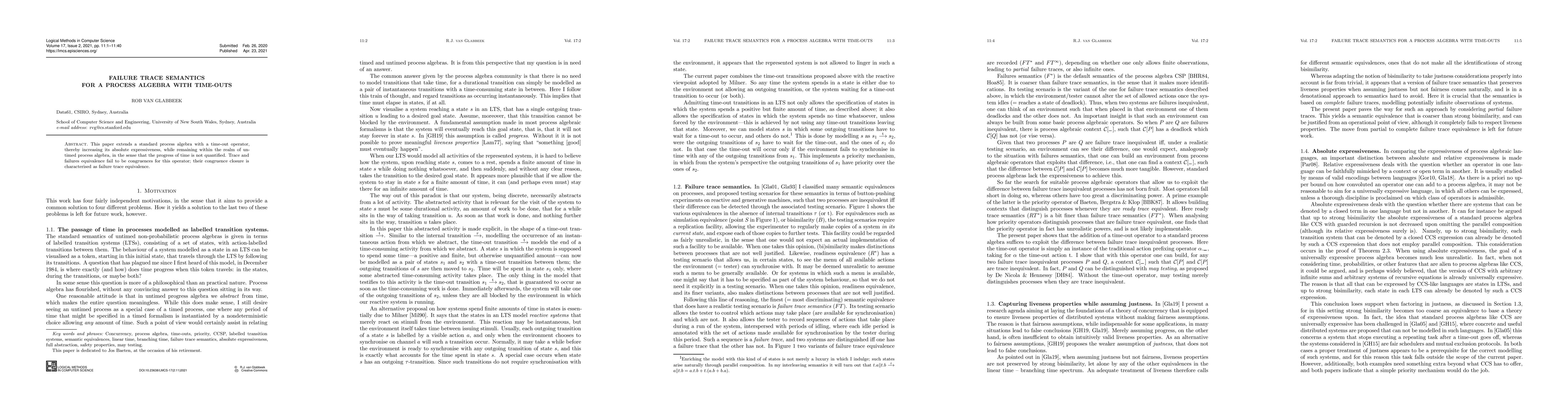 Thumbnail for Failure Trace Semantics for a Process Algebra with Time-outs