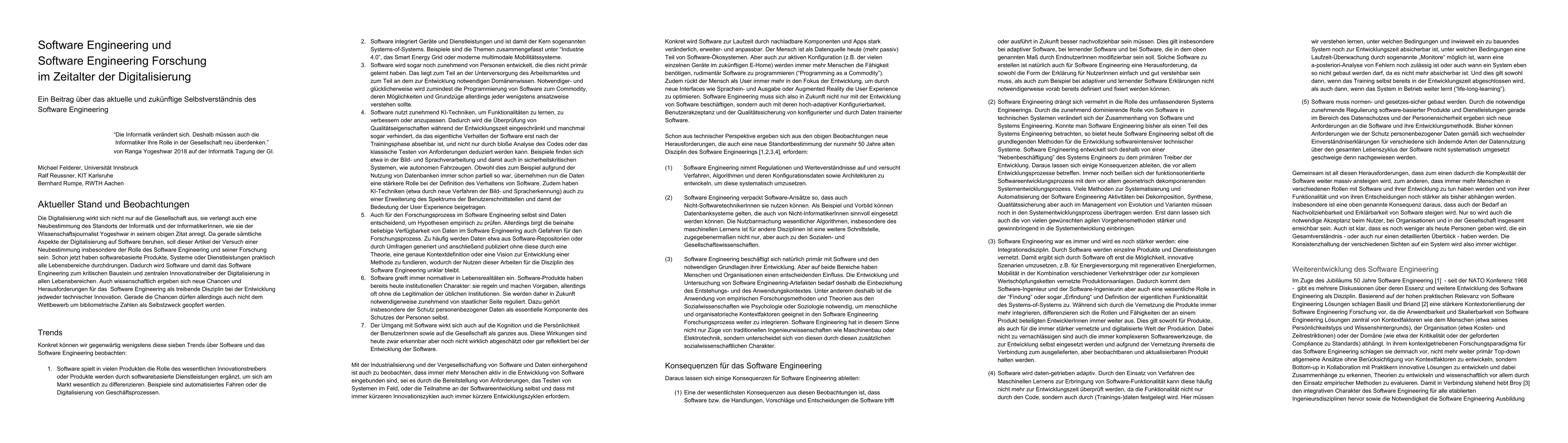 Thumbnail for Software Engineering und Software Engineering Forschung im Zeitalter der
  Digitalisierung