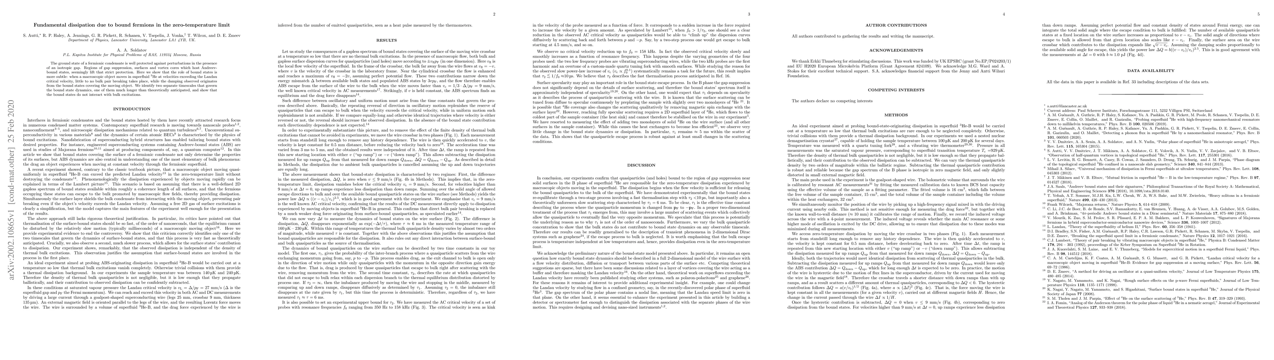 Thumbnail for Fundamental dissipation due to bound fermions in the zero-temperature
  limit