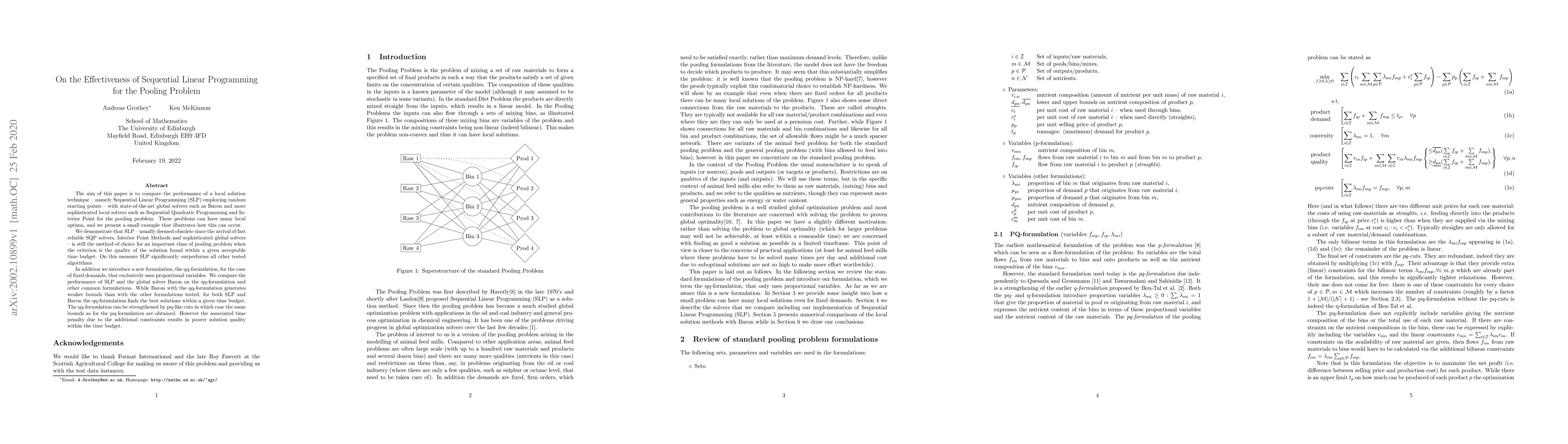 Thumbnail for On the Effectiveness of Sequential Linear Programming for the Pooling
  Problem